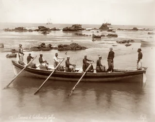 Vista de un barco y rocas del puerto en Jaffa, c.1867-96